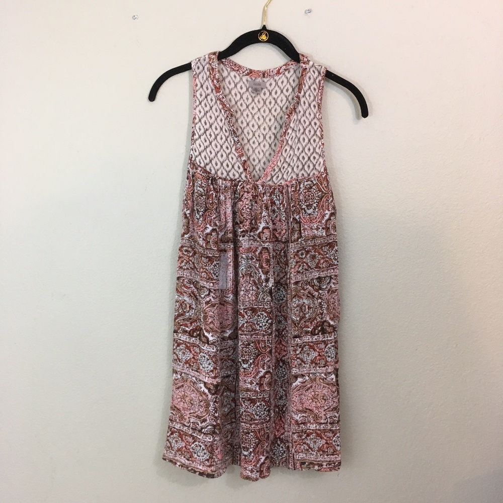 Ecote Sheer Back Sleeveless Flowy Rayon Dress, S